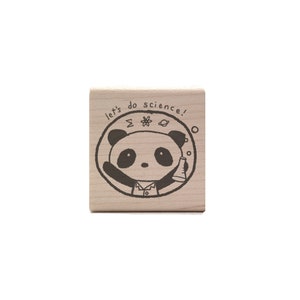 Science Lab Panda Rubber Stamp - Kawaii Let's Do Science Inspirational / Motivational Grading Stamp