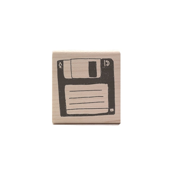 Floppy Disk Rubber Stamp - Computer Diskette Stamp - 80s and 90s Retro Aesthetic Stationery