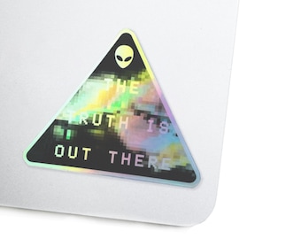 The Truth is Out There Holographic Decal - Cyberpunk UFO Vinyl Decal - Sci-fi Alien Laptop Sticker