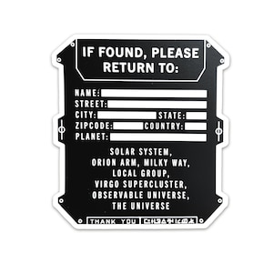 Vinyl sticker kosmisch adres - Sci-fi cyberpunk/astropunk laptop sticker - indien gevonden (of verloren) sticker vrachtcontainer astronomie