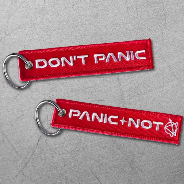 Don't Panic Keychain: Retro Sci-Fi "Remove Before Flight" Keytag