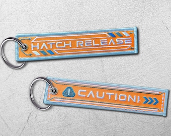 Hatch Release Keychain - V2 Sci-Fi / Cyberpunk Key Tag Prop - Caution! Flight Keychain