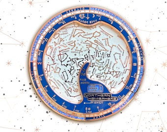 Copper Planisphere Enamel Pin - Constellation Star Chart Spinner / Spinning Pin - Unique Space / Astronomy Gift