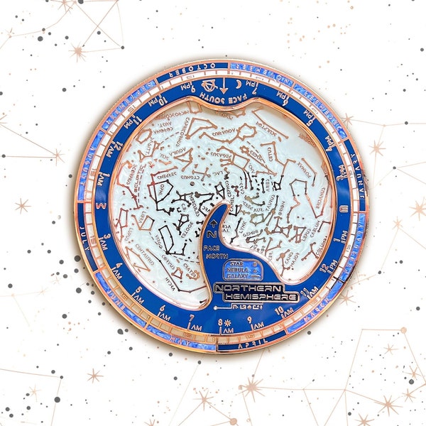 Copper Planisphere Enamel Pin - Constellation Star Chart Spinner / Spinning Pin - Unique Space / Astronomy Gift