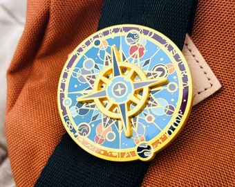 Celestial Compass Enamel Pin - Weathered Gold Color Spinner Lapel Pin / Star Badge - Astronomy / Sci-Fi Gift