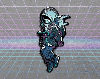 90s Astrobot Enamel Pin - Futuristic Y2K Vaporwave Lapel Pin - Glowing Astropunk / Cyberpunk Badge