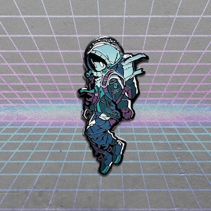 90s Astrobot Enamel Pin - Futuristic Y2K Vaporwave Lapel Pin - Glowing Astropunk / Cyberpunk Badge