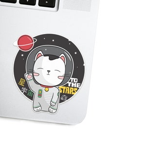 Glücksbringer Weltraum Katze Maneki-Neko Aufkleber - Süßer Japanischer Kawaii Vinyl Aufkleber - Astronomie / Weltraumwasserflasche Aufkleber