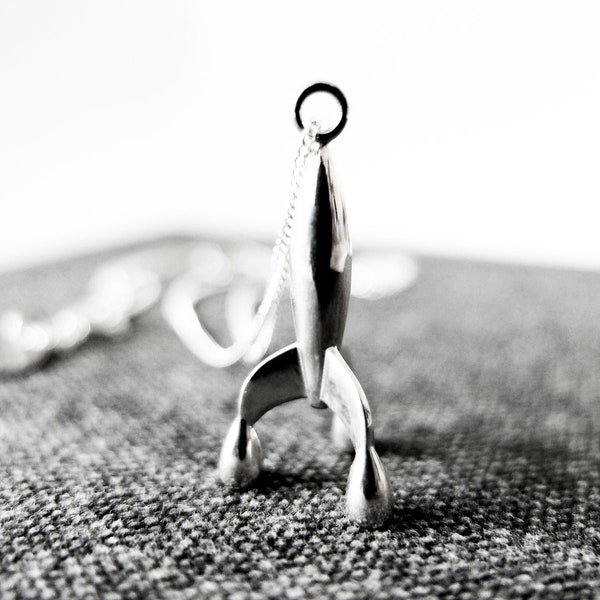 Sterling zilveren bestemming maan raket hanger - handgemaakte Kuifje raket ketting - ruimte-sieraden voor heren / dames