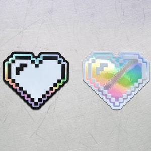 Sticker cyberpunk Pixel Hearts - Sticker holographique futuriste / minimaliste - Vaporwave rétro / Sticker pour ordinateur portable Glitch