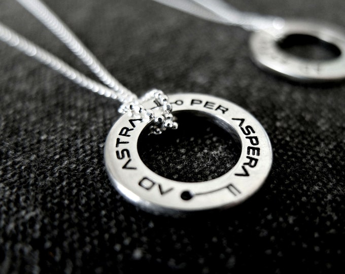 Sterling Silver per Aspera Ad Astra Necklace Men's/women's Mars ...