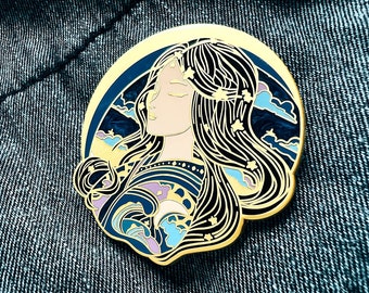 Star Empress Enamel Pin - Ethereal Princess and Celestial Lapel Pin - Art Nouveau Eastern Style Badge