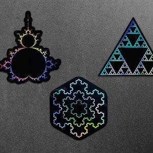 Sierpinski Triangle Holographic Vinyl Decal - Mandelbrot & Koch Style Fractal Sticker - Laptop / Waterbottle Cyberpunk Decal