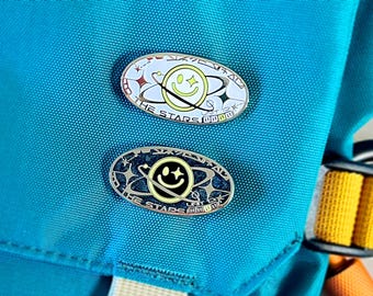 To The Stars Glow Pin - Ad Astra Astronomy / Space Lapel Pin - Astropunk Saturn / Planet Enamel Brooch