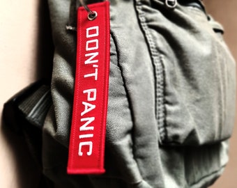 Don't Panic "Remove Before Flight" Keychain - Hitchhiker's Guide EDC Keychain / Sci-Fi Geek Gift