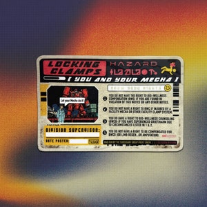 Use Your Mecha Label Vinyl Decal - Distressed Cyberpunk Anime Laptop Sticker - Space Grunge / Astropunk Locking Clamps Random Gift