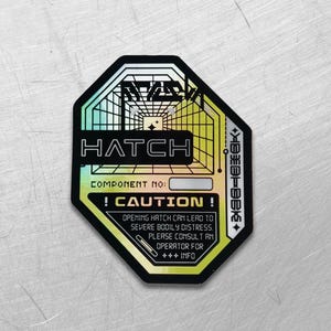 Sticker holographique Cyberpunk Hatch - Sticker vinyle futuriste Lost Containment - Sticker pour ordinateur portable science-fiction