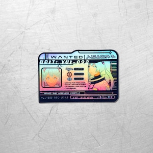 Mini Yui Unit-092 Holographic Vinyl Decal - Cyberpunk / Vaporwave Laptop Sticker - Futuristic Astropunk / Sci-Fi Thermos Decal