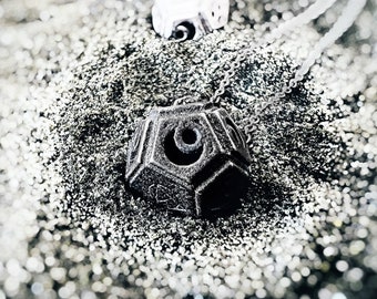 Meteorite Dust Dodecahedron Pendant - Dystopian Relic - Dune Inspired Cyberpunk Jewelry - Men's/Women's Sci-fi Artifact Necklace