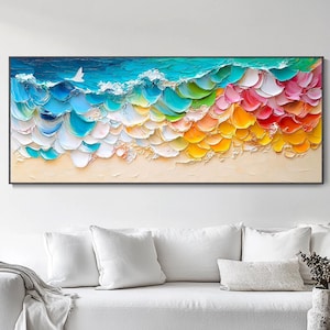 3D Colorful Ocean Wave Painting Abstract Seascape Oil Painting Large Canvas Art Housewarming Gift Decor Creative Unique Design Coastal Mural