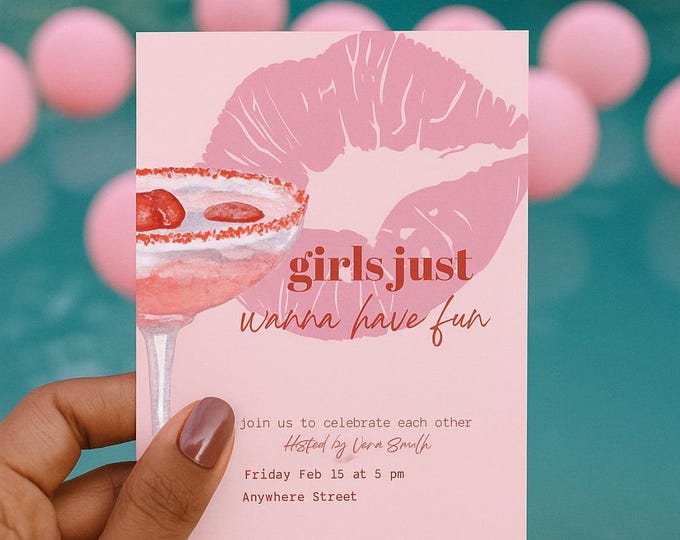 Girls Night Out Invitation: Pink Cocktail Party, Editable Template - Etsy