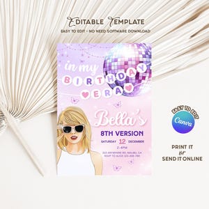 Invito al tour Eras, invito &quot;In My Birthday Era&quot;, invito al compleanno di Taylor, invito a Swiftie, invito &quot;Compleanno Era&quot;, invito TS, B018