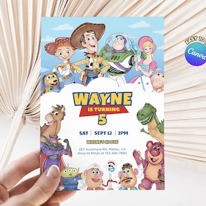 Story of Toys Birthday Invitation, Toy Party Invite, Kids Editable Invite, Printable, Instant Download, Blue Cowboy Birthday, B043