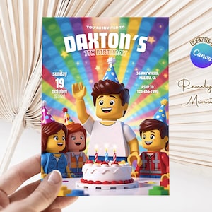 Building Block Boy Birthday Invitation, Bricks Birthday Party Editable, Colorful Birthday, Boy Birthday Invitation, B060