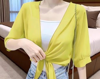 Women's Shrugs Chiffon Short Sleeve Open Front Bolero Cardigan Outerwear Shawl Evening Wedding Cape Shirt Tops P 952