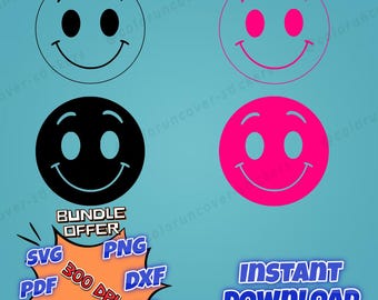Pink and Black Smiley Face Design: Cricut & Silhouette (Digital Download)