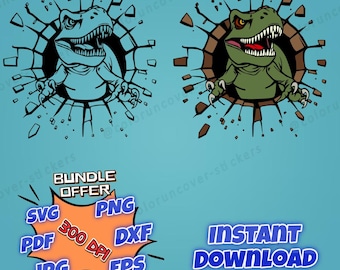 T-Rex Dinosaur SVG Bundle: Jurassic Silhouette & Color Clipart (Digital Download)