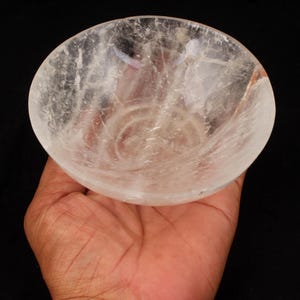Clear Quartz Crystal Bowl: Polished Gemstone Altar Decor, Energy Cleansing (11.7cm Width
