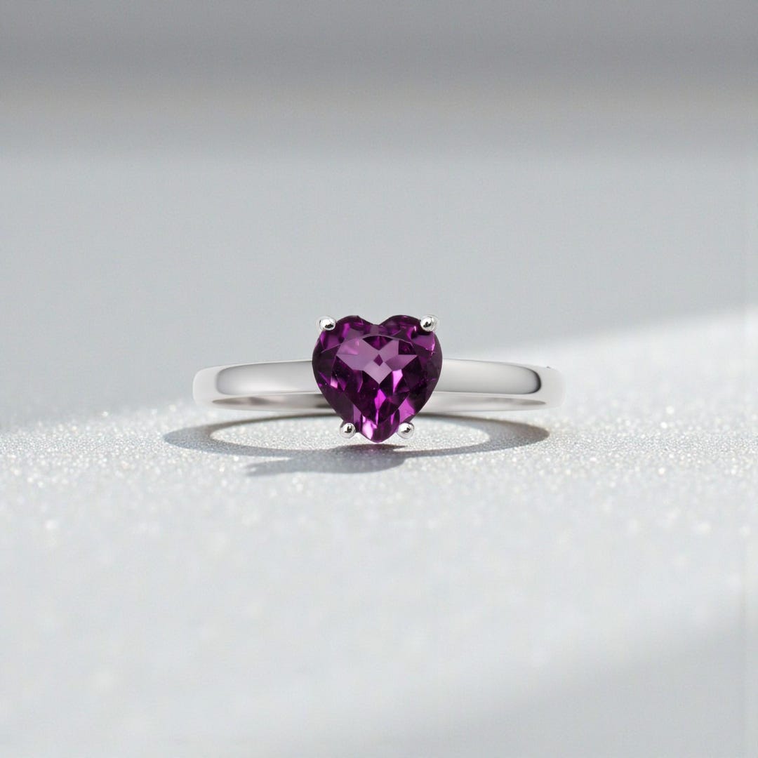 Amethyst Heart Ring, Sterling Silver, February Birthstone - Etsy