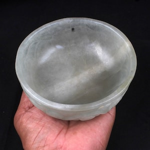 Green Jade Crystal Bowl: Hand Carved Gemstone for Healing