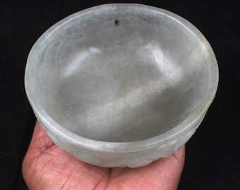 Green Jade Crystal Bowl: Hand Carved Gemstone for Healing