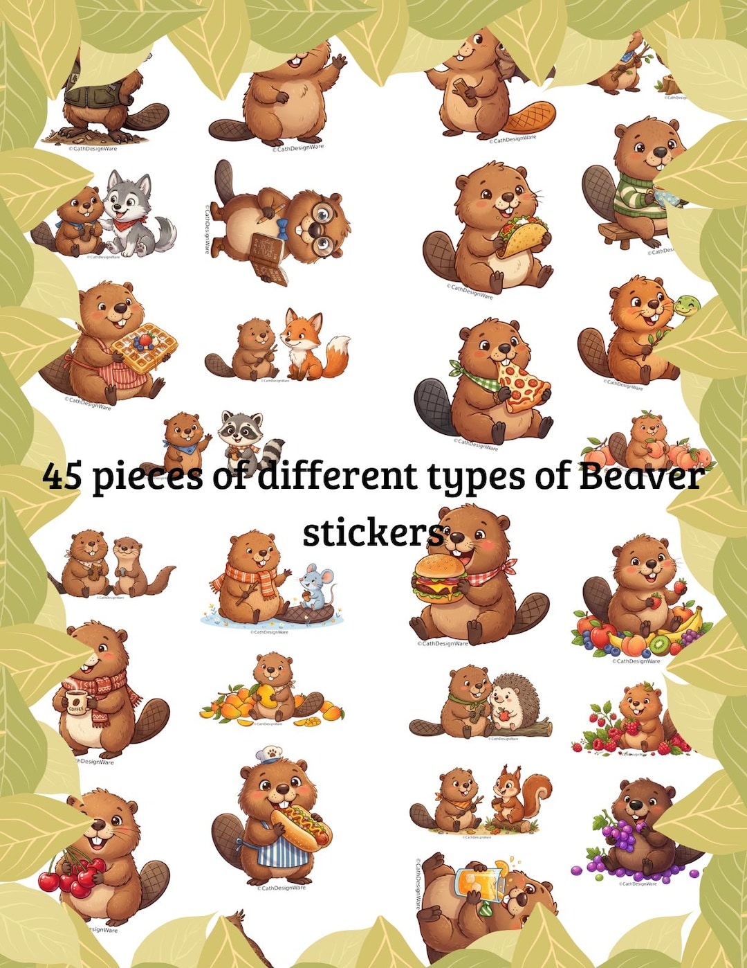 Cute Cartoon Beaver Sticker Pack, Cute Beaver Clipart, Digital Sticker ...
