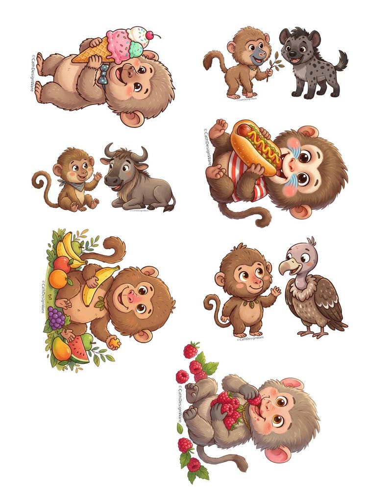 Monkey Blowing Raspberry Cute Cartoon Baboon Sticker Pack, Cute Baboon Clipart, Digital Sticker ...