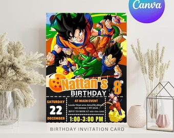 Dragon Ball Z Birthday Invitation: Editable Anime Party Card (Digital Download, Canva Template)