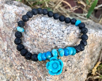 Lava Stone Blue Rose Turquoise Bracelet