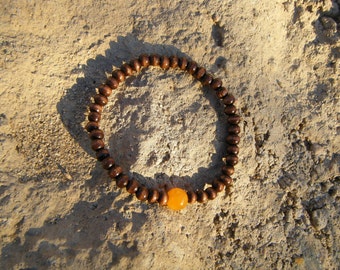 Orange Jade Wood Mala Bracelet