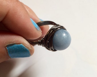 Beautiful Angelite Wire Wrapped Ring