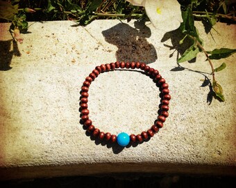 Blue Jade Wood Mala Bracelet