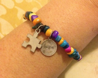 Autism Awareness Puzzle Piece HOPE Charm Bracelet