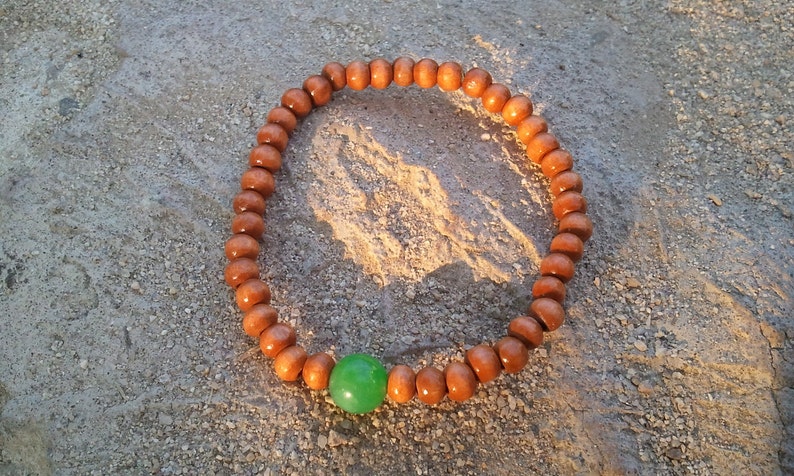 Green Jade Wood Mala Bracelet image 1