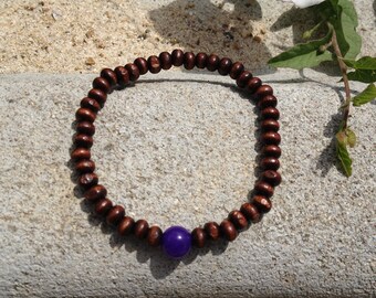 Purple Jade Wood Mala Bracelet