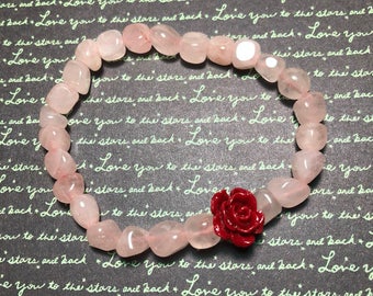 Rose Quartz Red Rose Bracelet