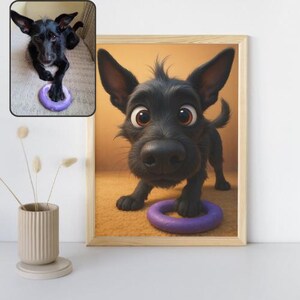 Custom Pet Portrait in Animated 3D Style Close Up Sniffing Nose Pet Illustration