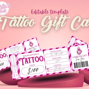 Editable Tattoo Gift Card,  Printable Tattoo Voucher, Custom Digital Gift Card, Get Inked