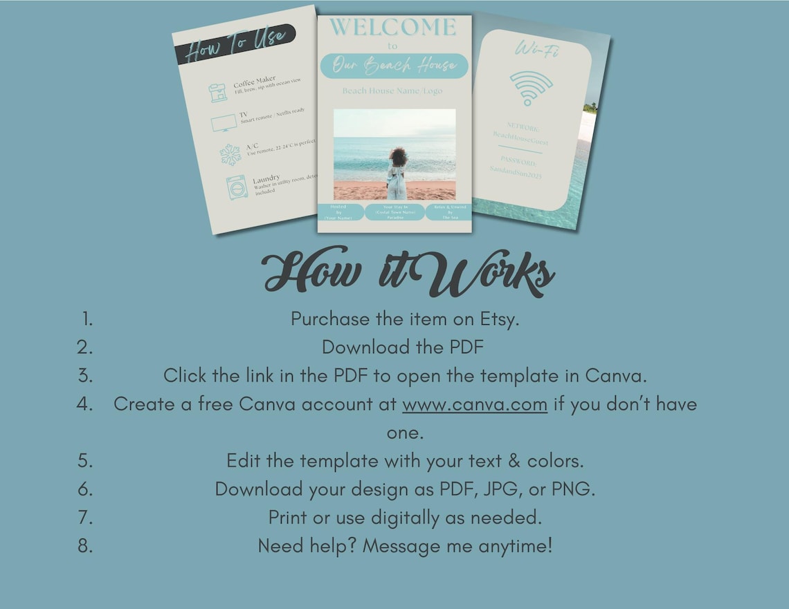 Editable Airbnb Book Template Beach House Vacation Rental