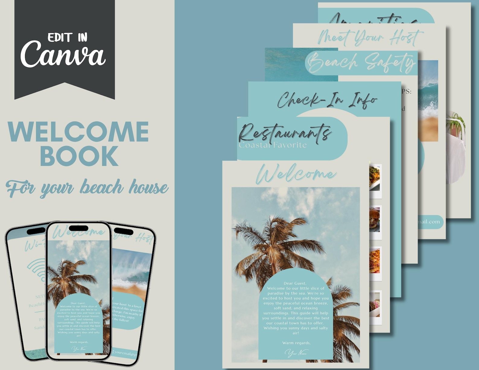 Editable Airbnb Book Template Beach House Vacation Rental